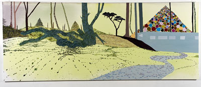  Anne Hendrick: Oh brother! Don’t climb that creepy tree, mixed media on canvas, 100 x 250cm; courtesy the artist
